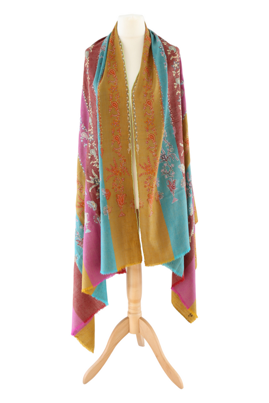 Multi Shade Sozni Hand Embroidered Pashmina