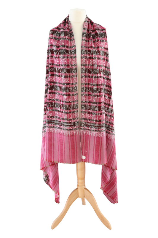 Sozni Jaal Hand Embroidered Pashmina 'bubble pink'