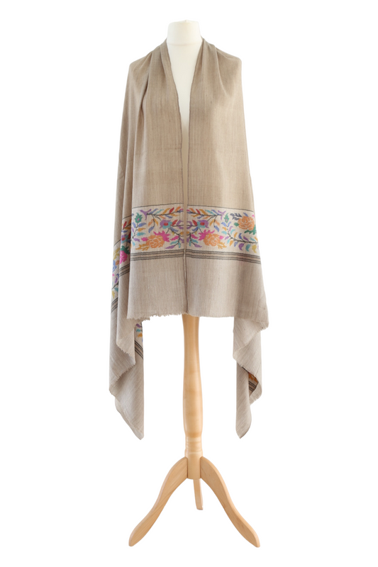 Beige Kani Border Embroidered Pashmina Shawl