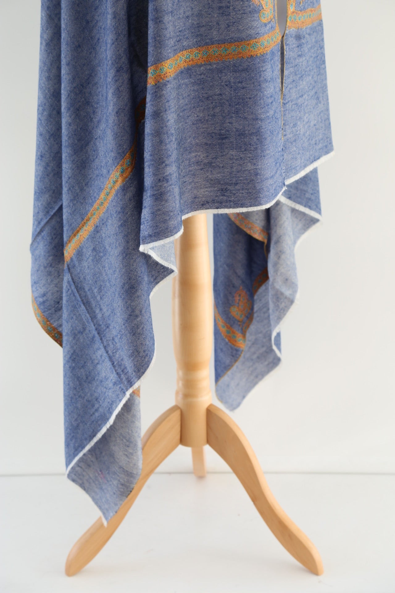 Paisley Border Embroidered Pashmina Shawl Denim