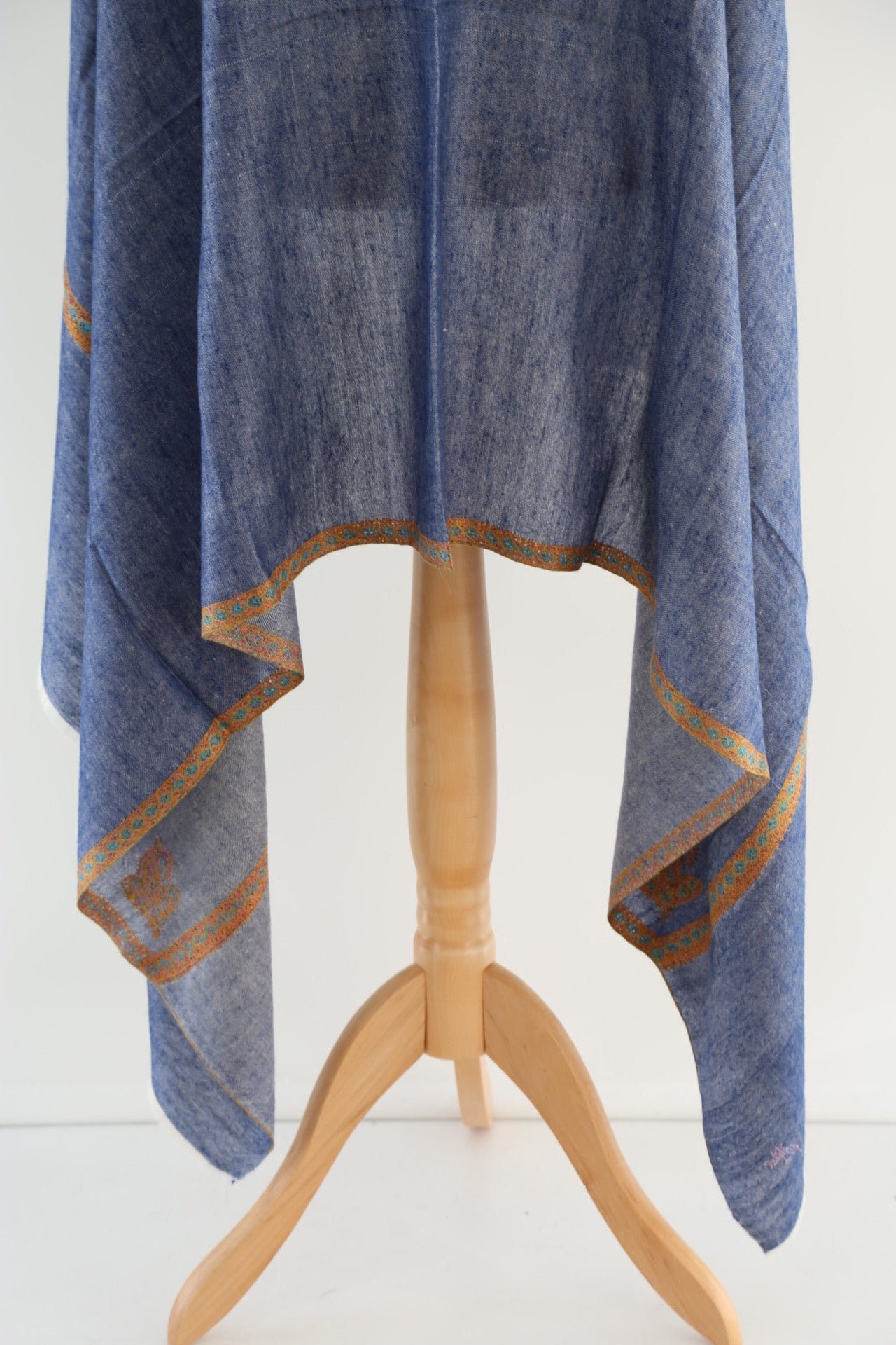 Paisley Border Embroidered Pashmina Shawl Denim