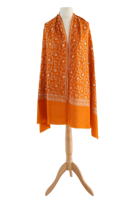 Sozni Hand Embroidered Pashmina Stole Orange
