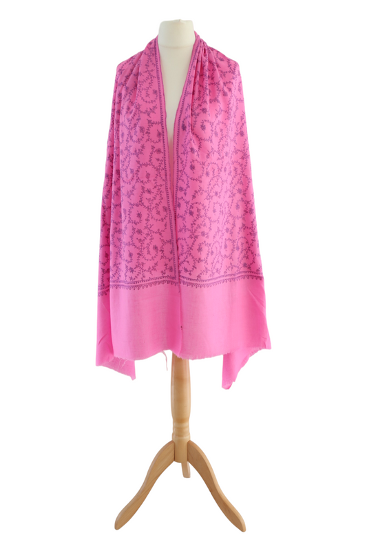 Sozni Hand Embroidered Pashmina Stole Pink