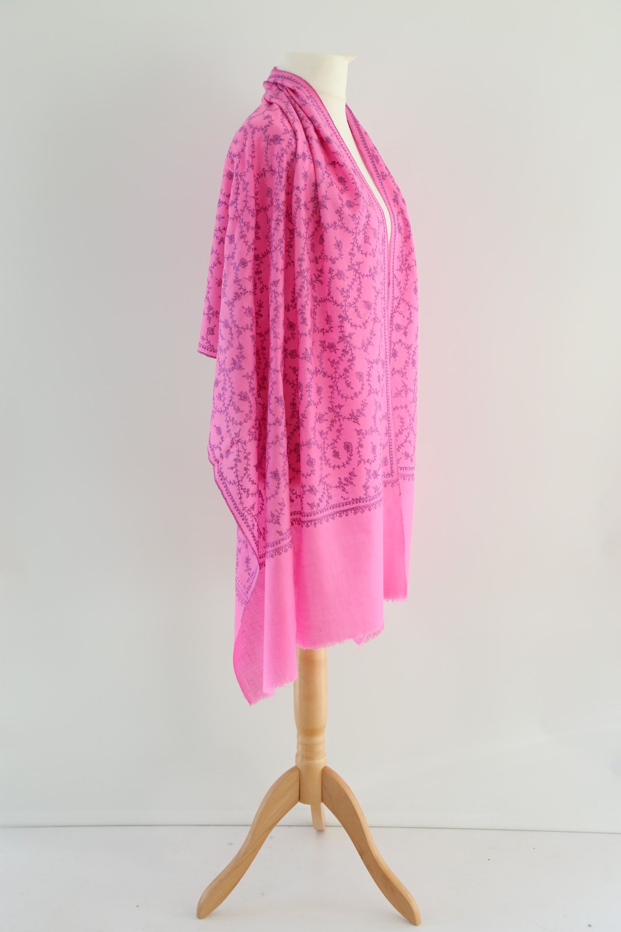 Sozni Hand Embroidered Pashmina Stole Pink