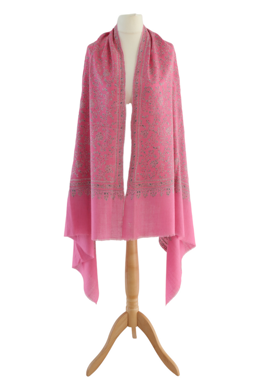 Sozni Hand Embroidered Cashmere Pashmina 'Almost Pink'