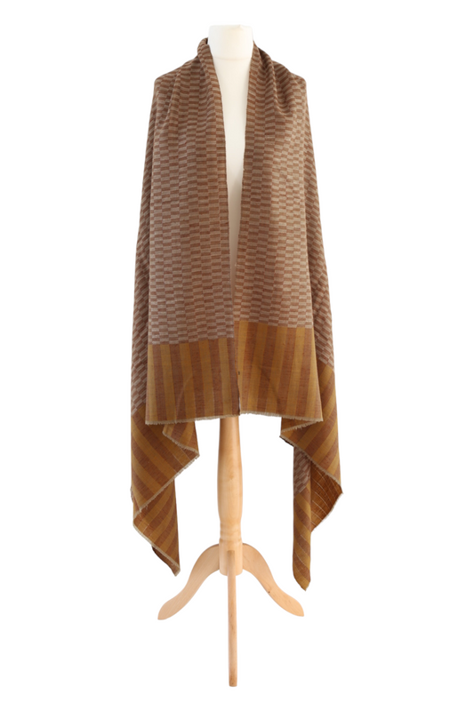 Chakor Patterned Check Pashmina Shawl Brown