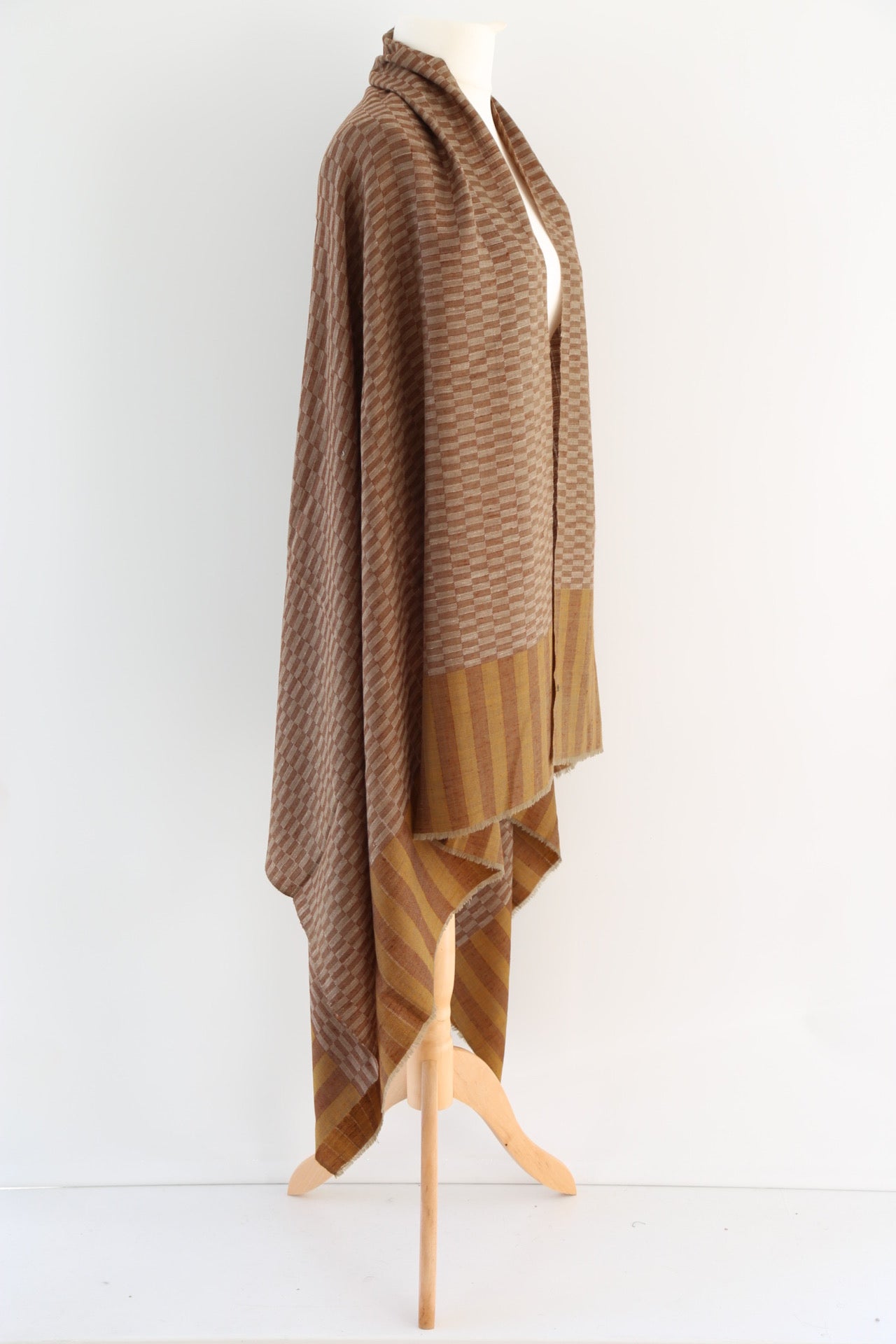 Chakor Patterned Check Pashmina Shawl Brown