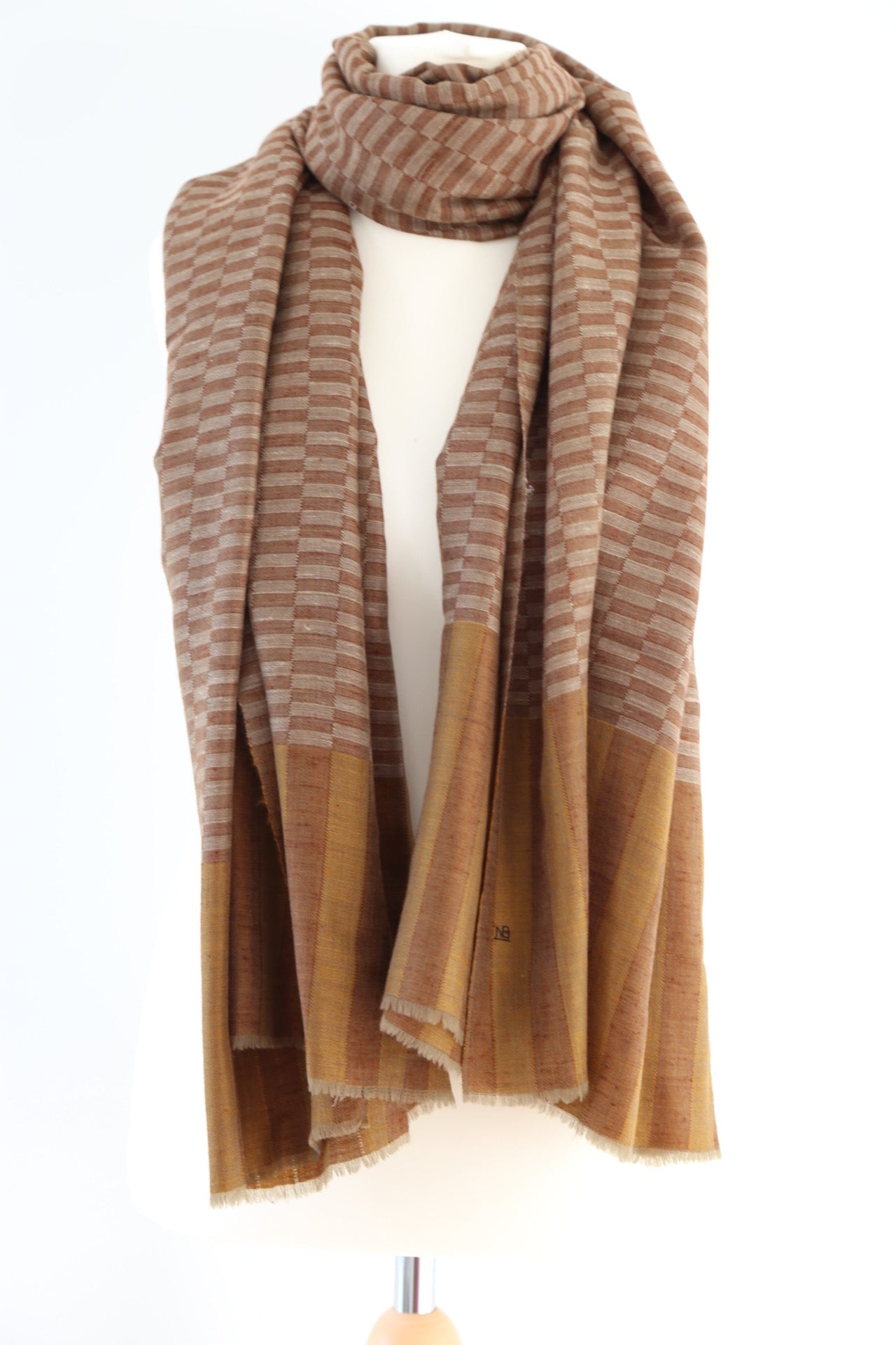 Chakor Patterned Check Pashmina Shawl Brown