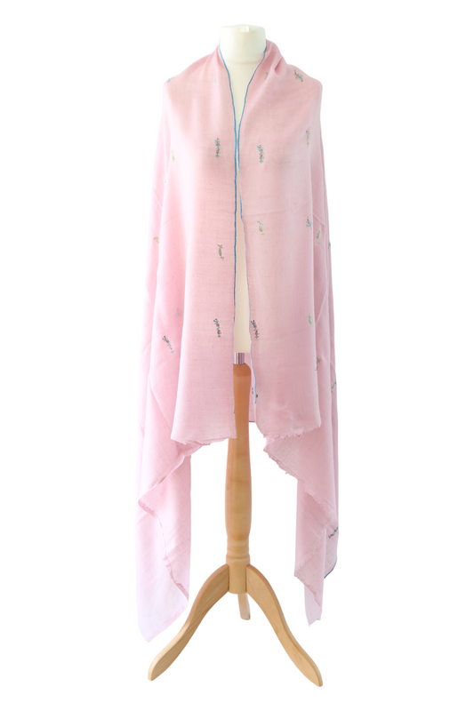 Pink Hand Embroidered Pashmina Shawl