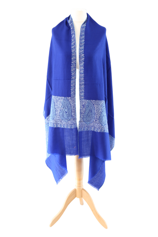 Border Embroidery Pashmina Wrap Royal blue