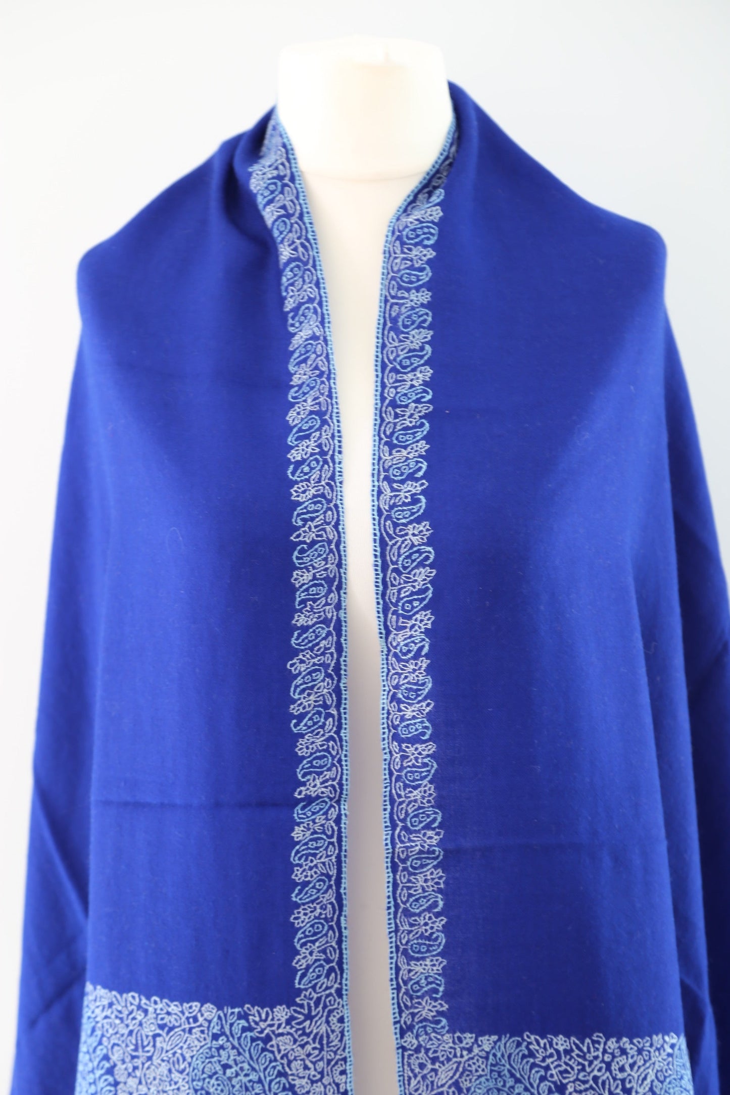 Border Embroidery Pashmina Wrap Royal blue