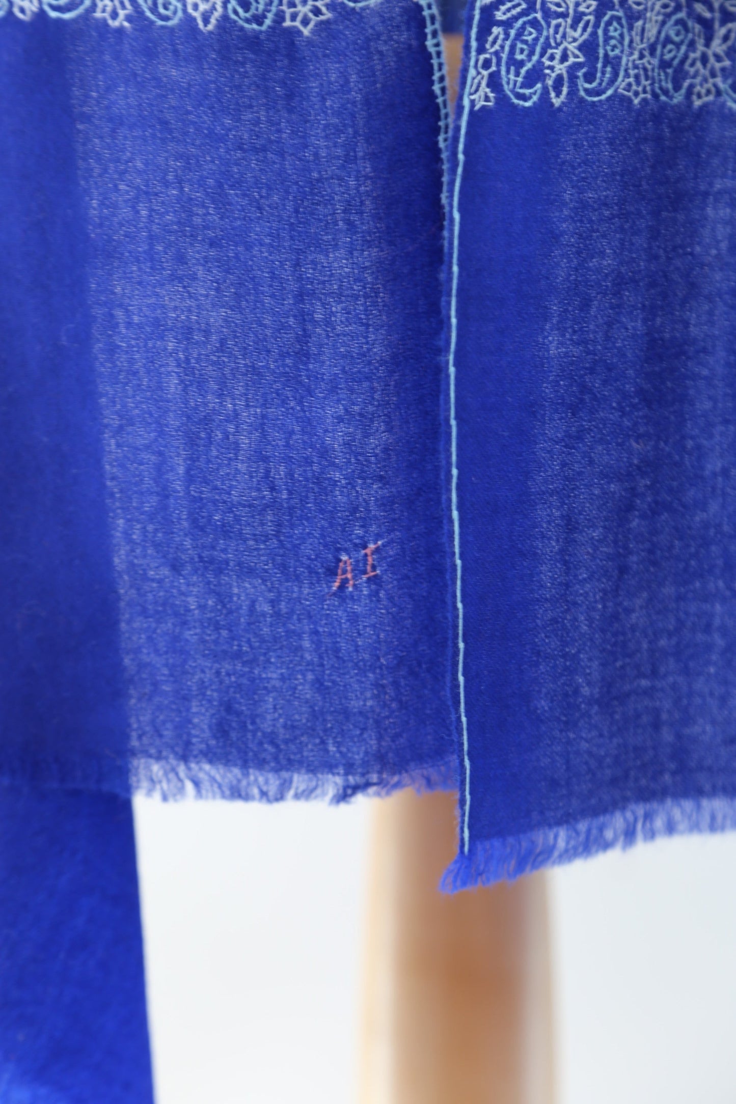Border Embroidery Pashmina Wrap Royal blue