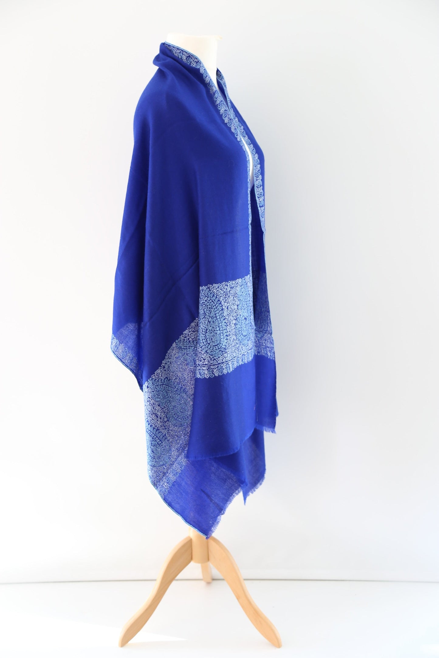 Border Embroidery Pashmina Wrap Royal blue