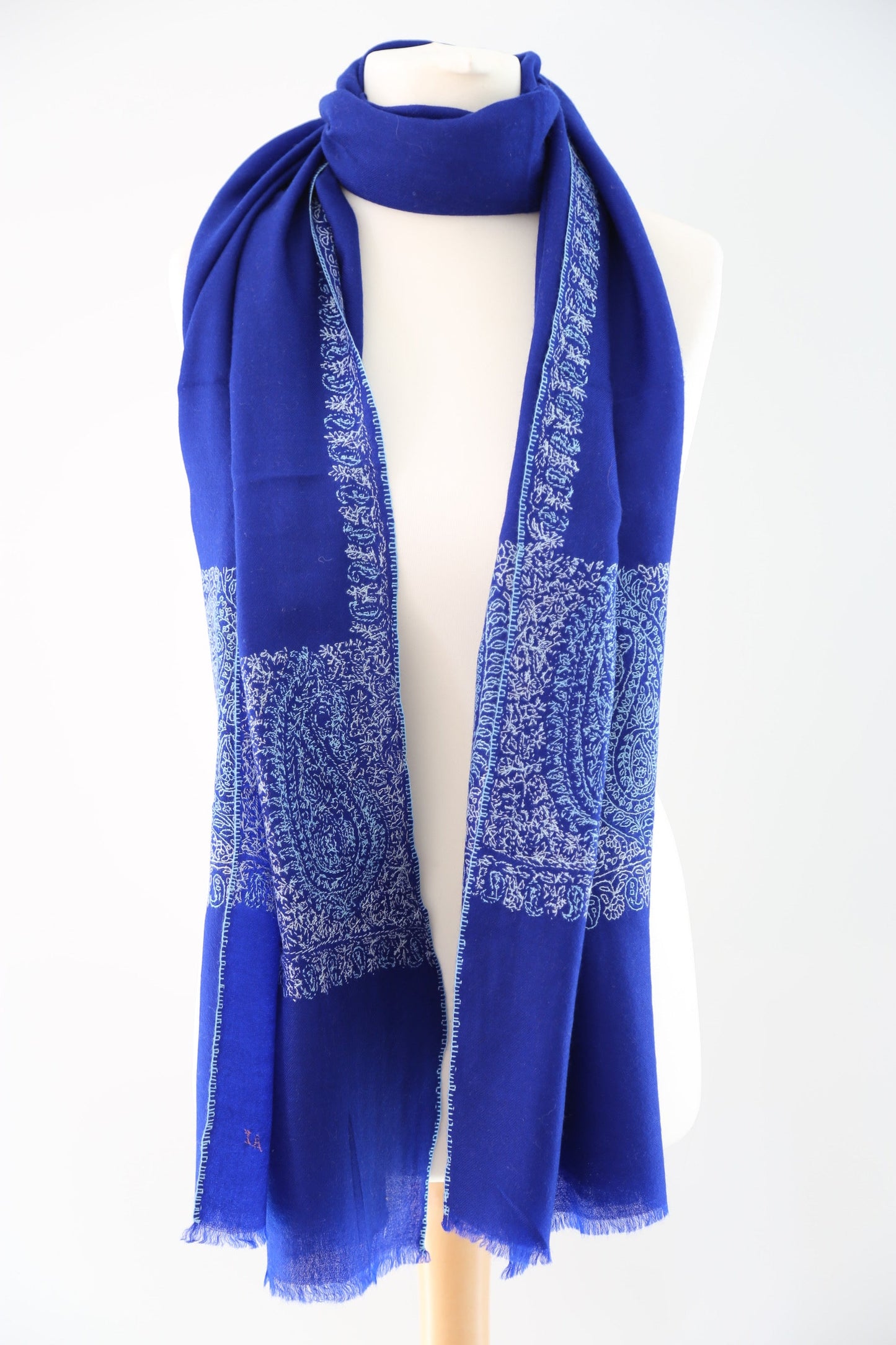 Border Embroidery Pashmina Wrap Royal blue