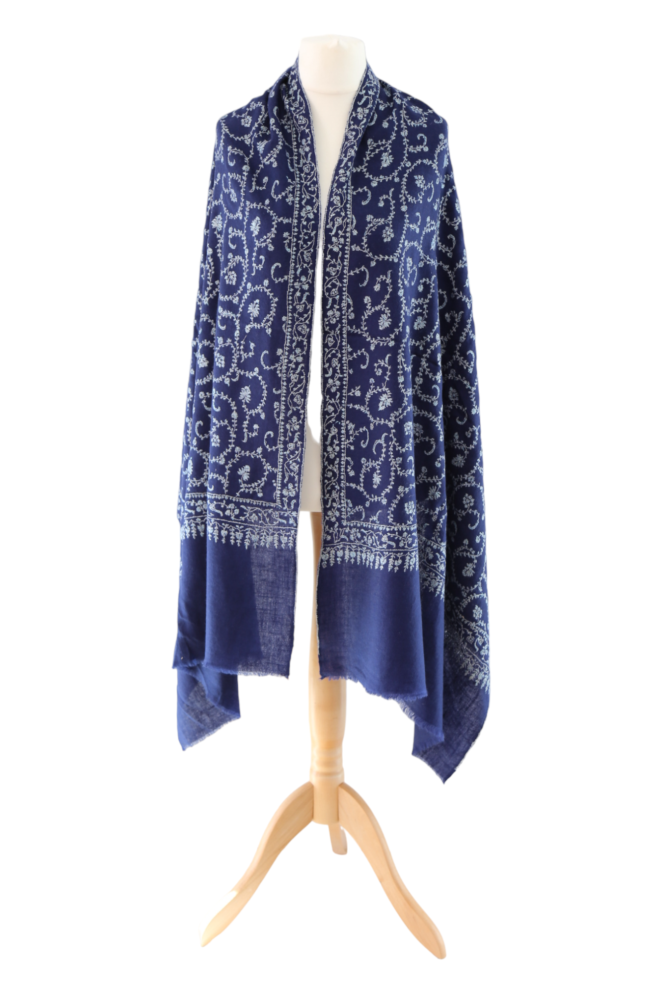 Sozni Hand Embroidered Pashmina Wrap Navy
