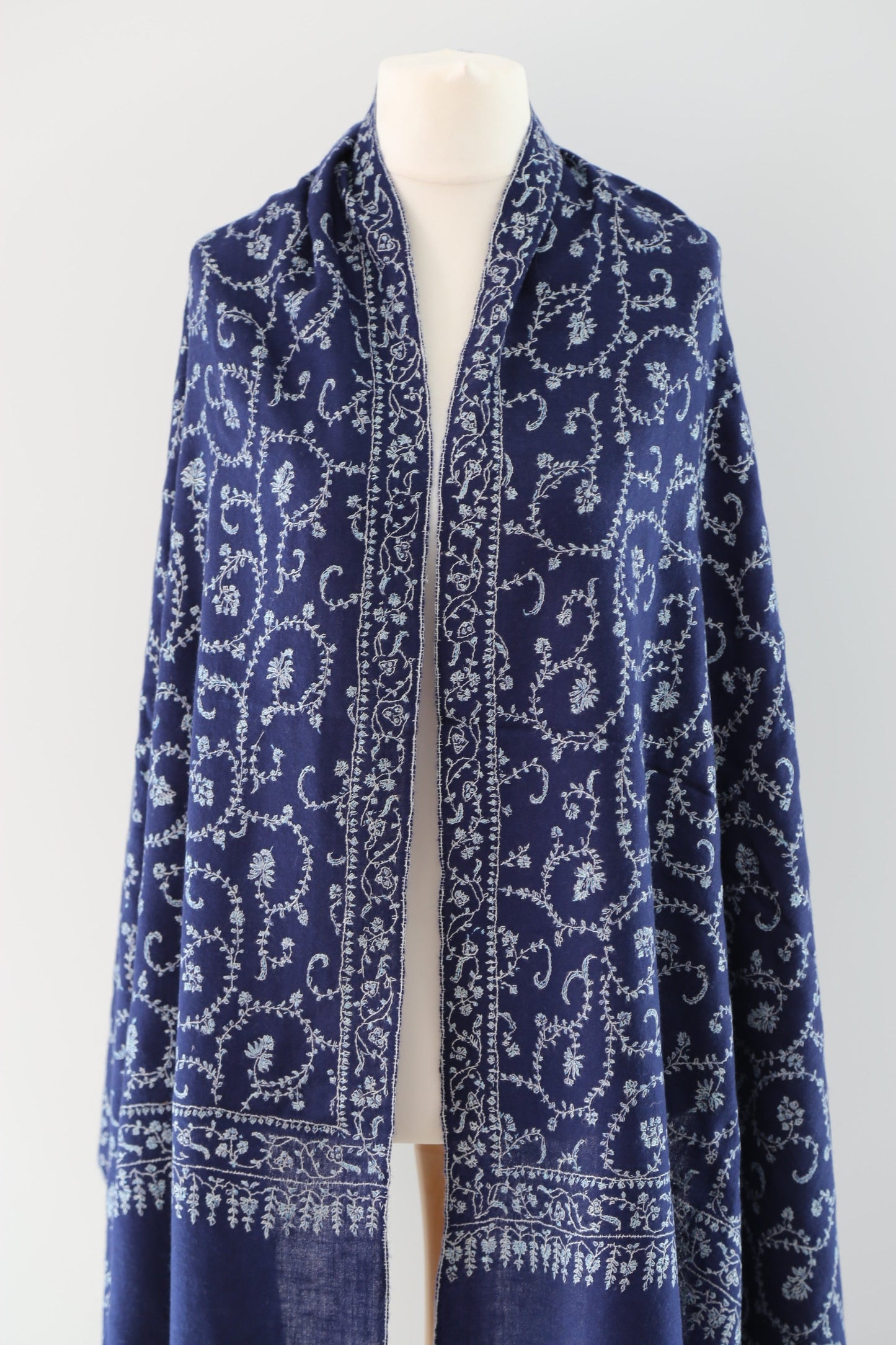 Sozni Hand Embroidered Pashmina Wrap Navy