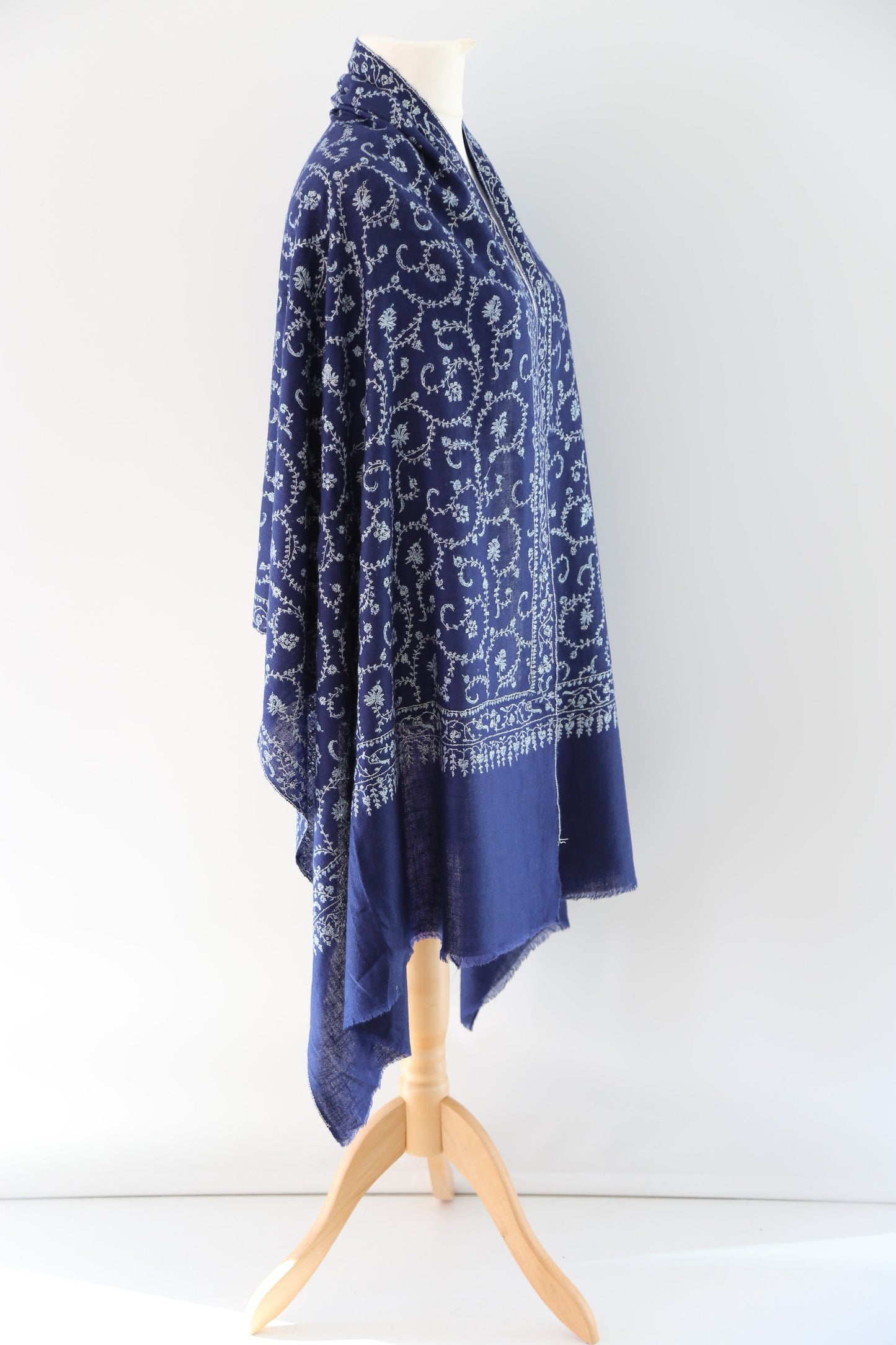 Sozni Hand Embroidered Pashmina Wrap Navy