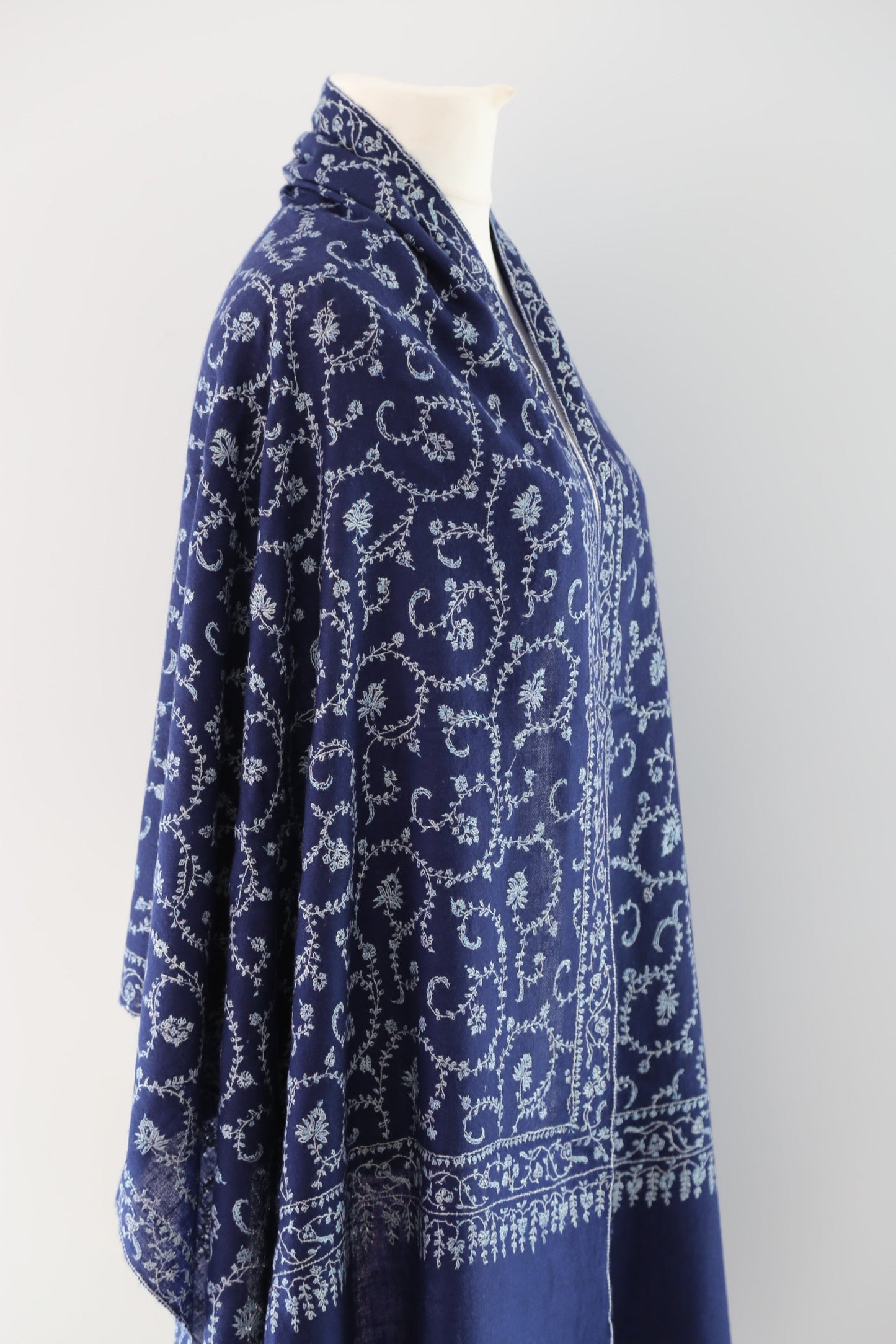 Sozni Hand Embroidered Pashmina Wrap Navy