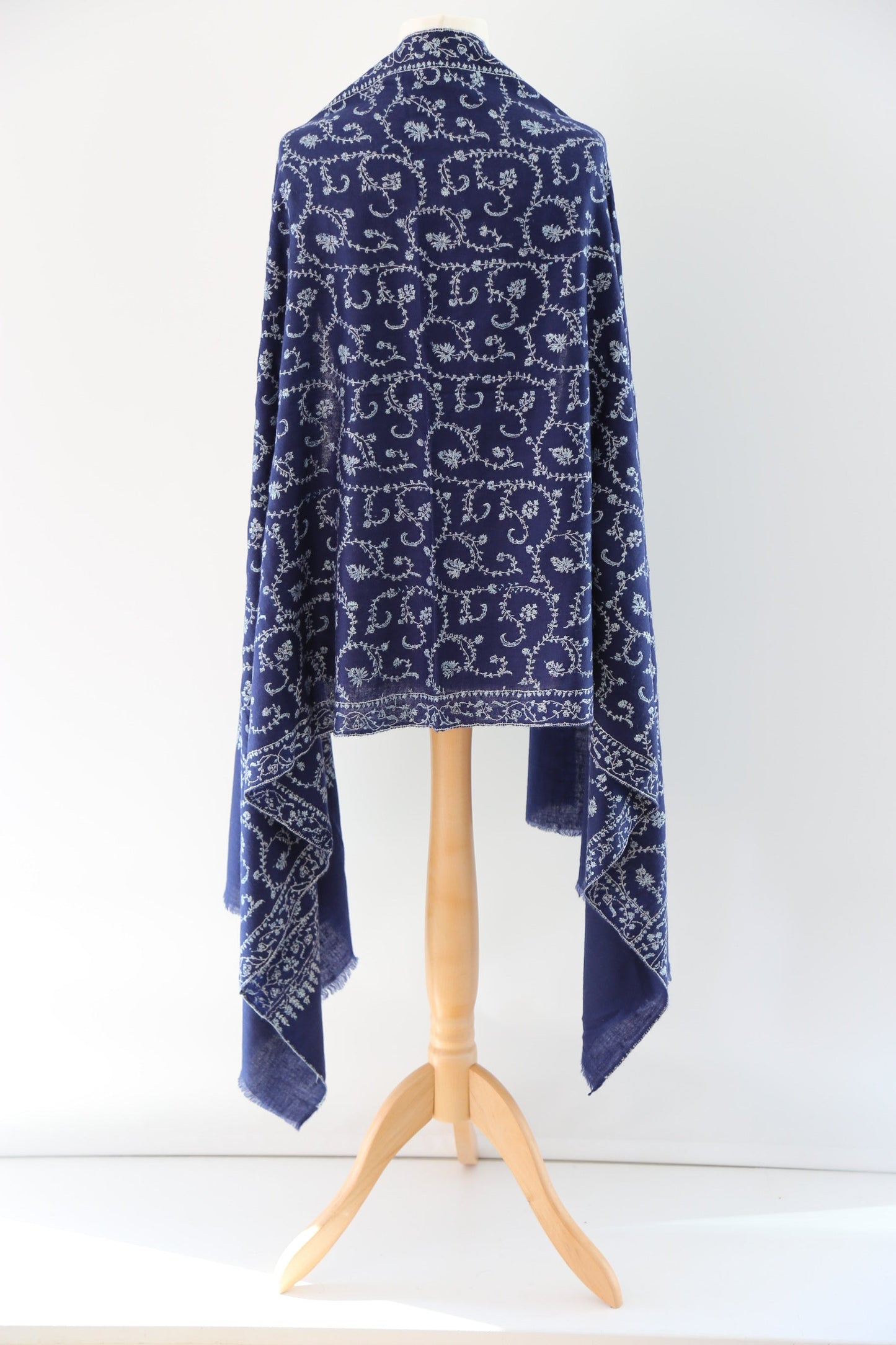 Sozni Hand Embroidered Pashmina Wrap Navy