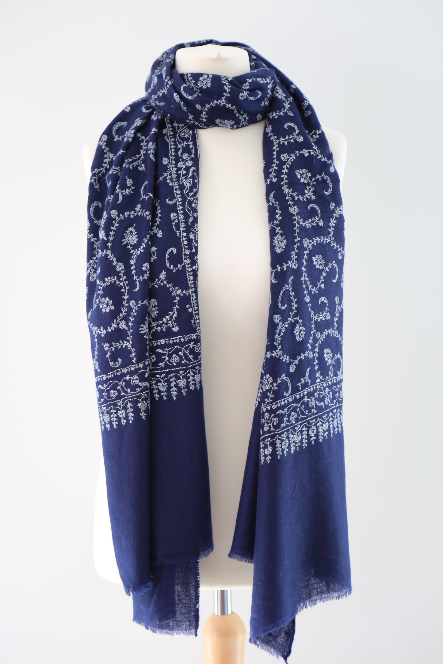 Sozni Hand Embroidered Pashmina Wrap Navy