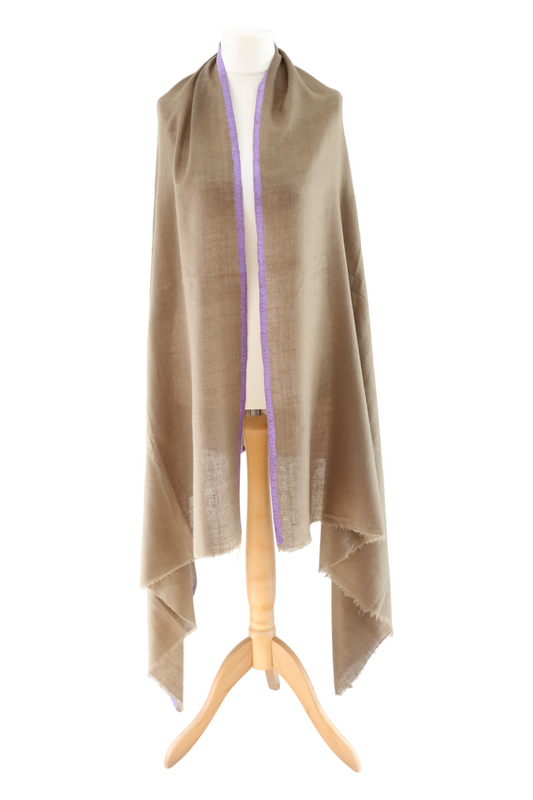 Natural Pashmina Shawls with Border Embroidery - Purple