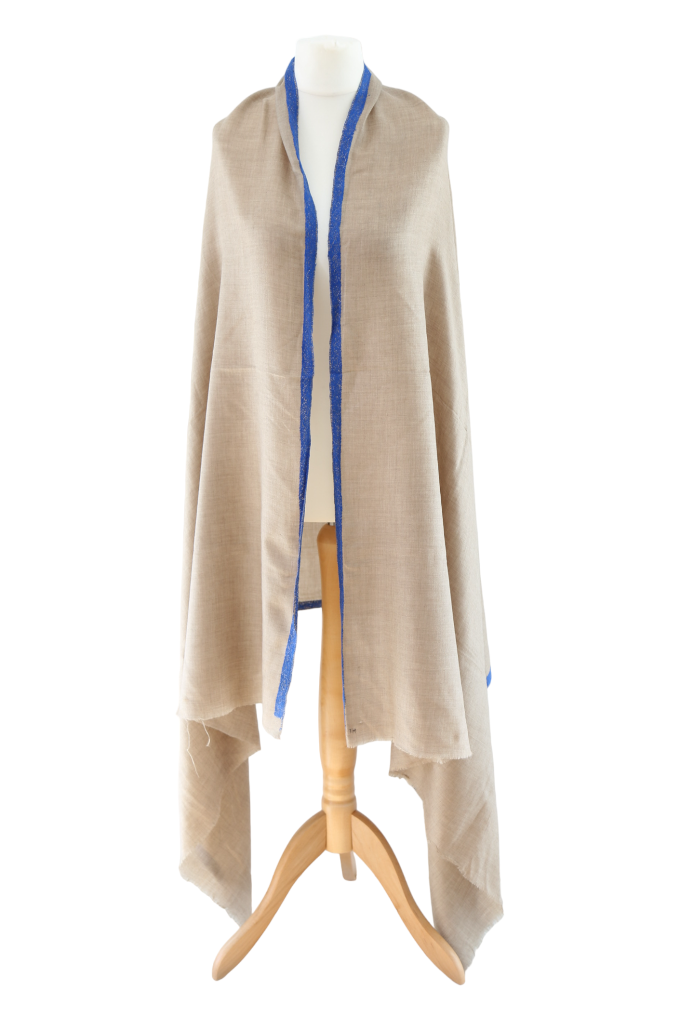Natural Pashmina Shawls with Border Embroidery - Blue