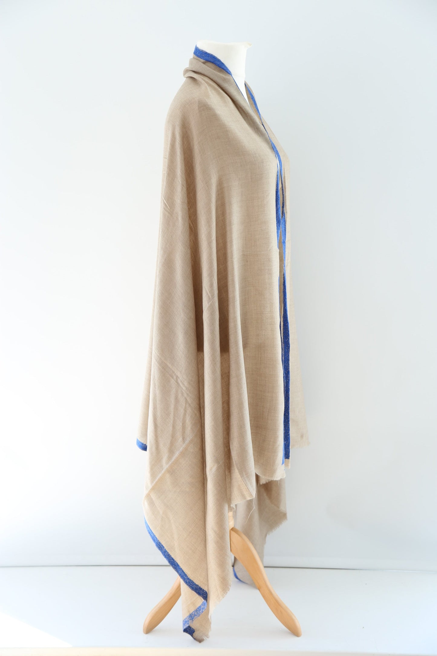 Natural Pashmina Shawls with Border Embroidery - Blue
