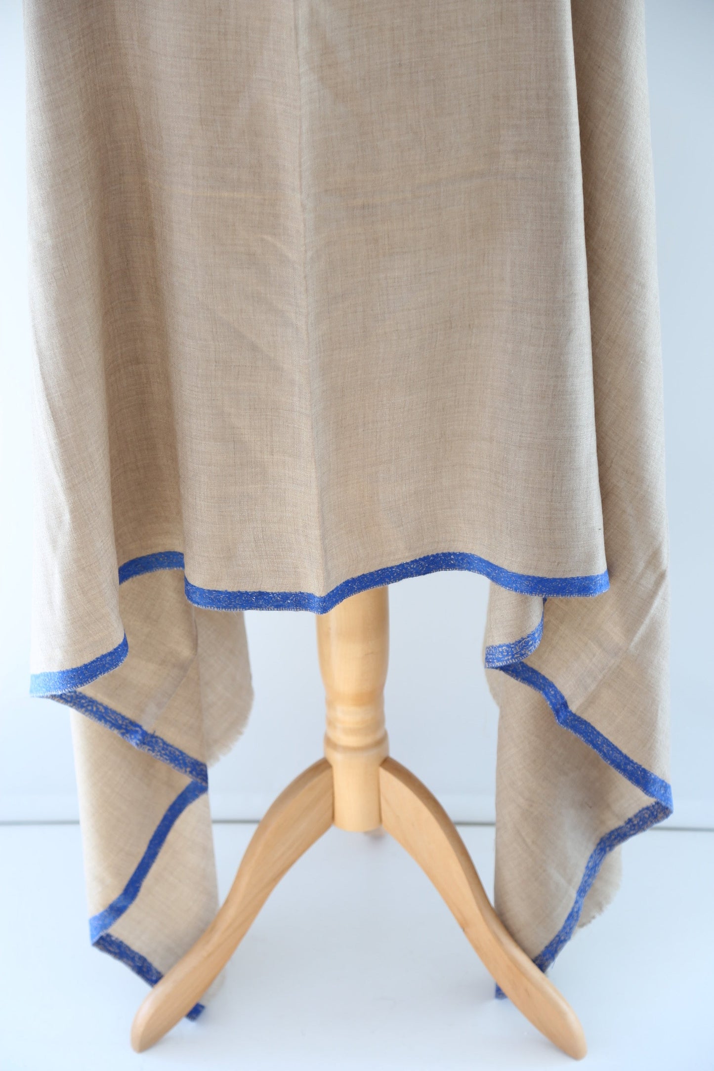 Natural Pashmina Shawls with Border Embroidery - Blue