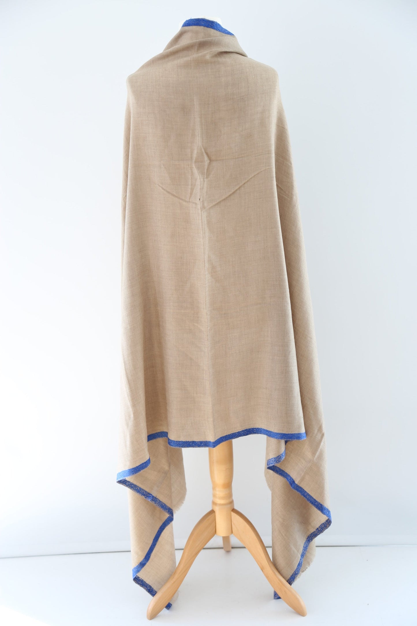 Natural Pashmina Shawls with Border Embroidery - Blue