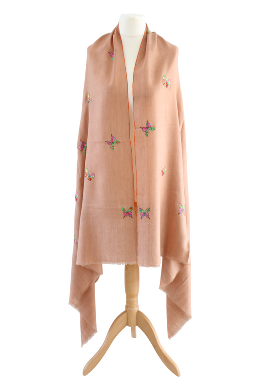 Butterfly Embroidery Pashmina Shawl - Pale Pink