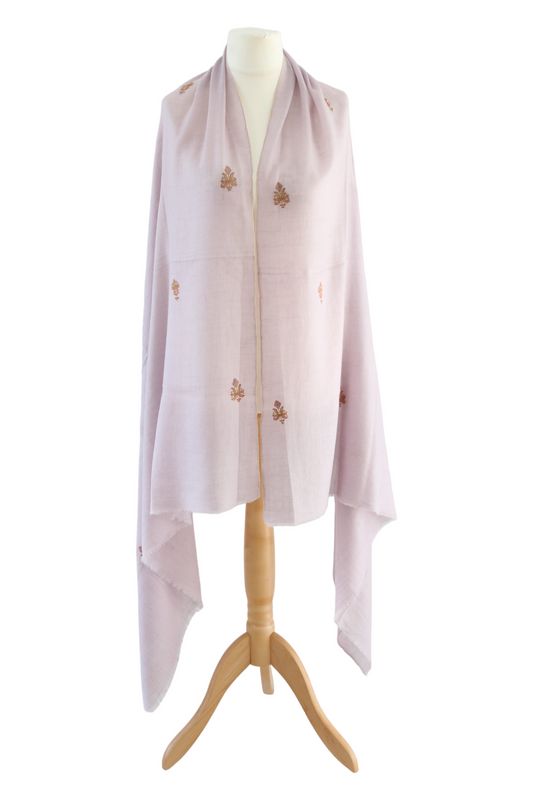 Light Pink Flower Motif Embroidery Pashmina Shawl