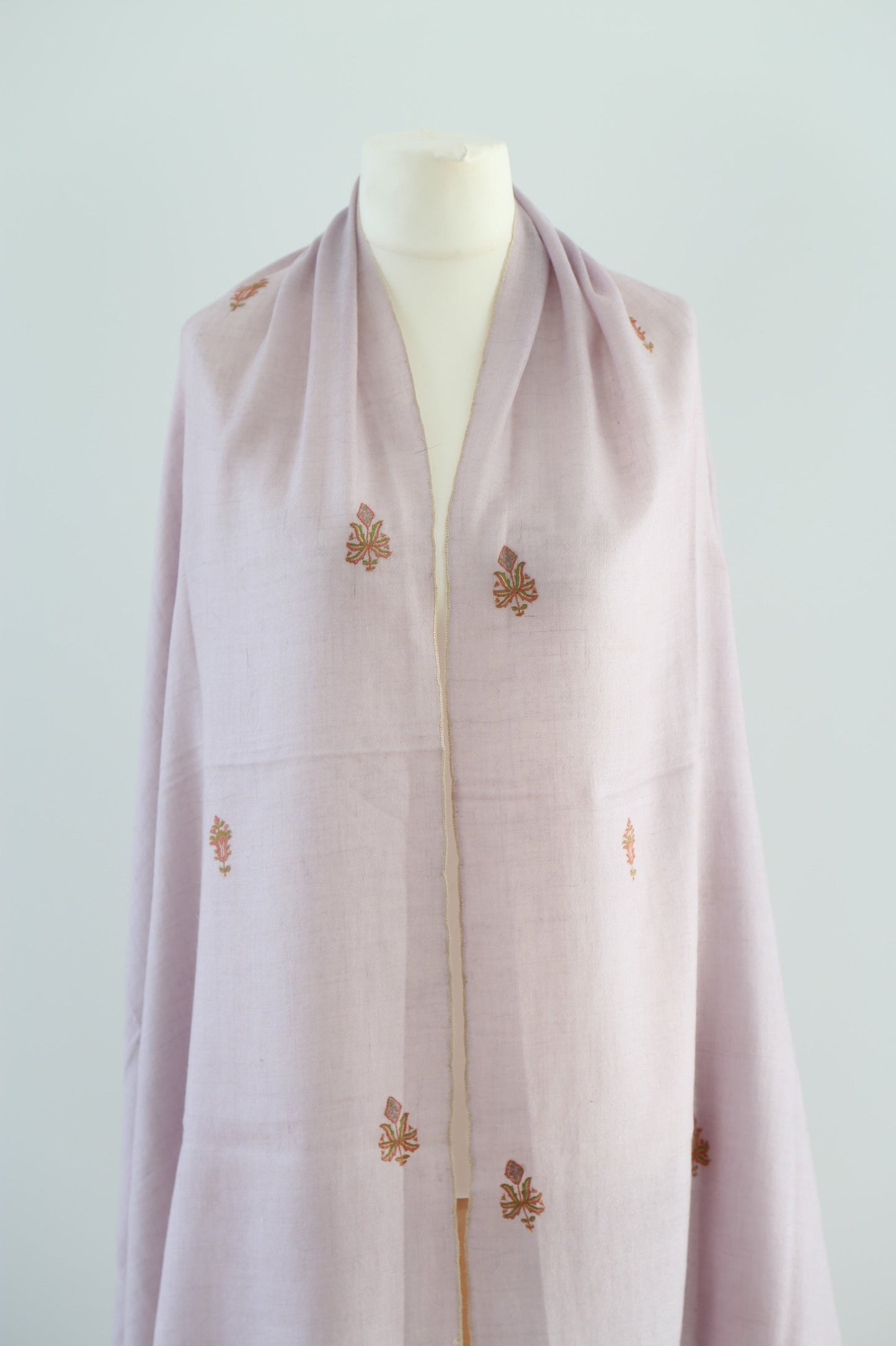 Light Pink Flower Motif Embroidery Pashmina Shawl