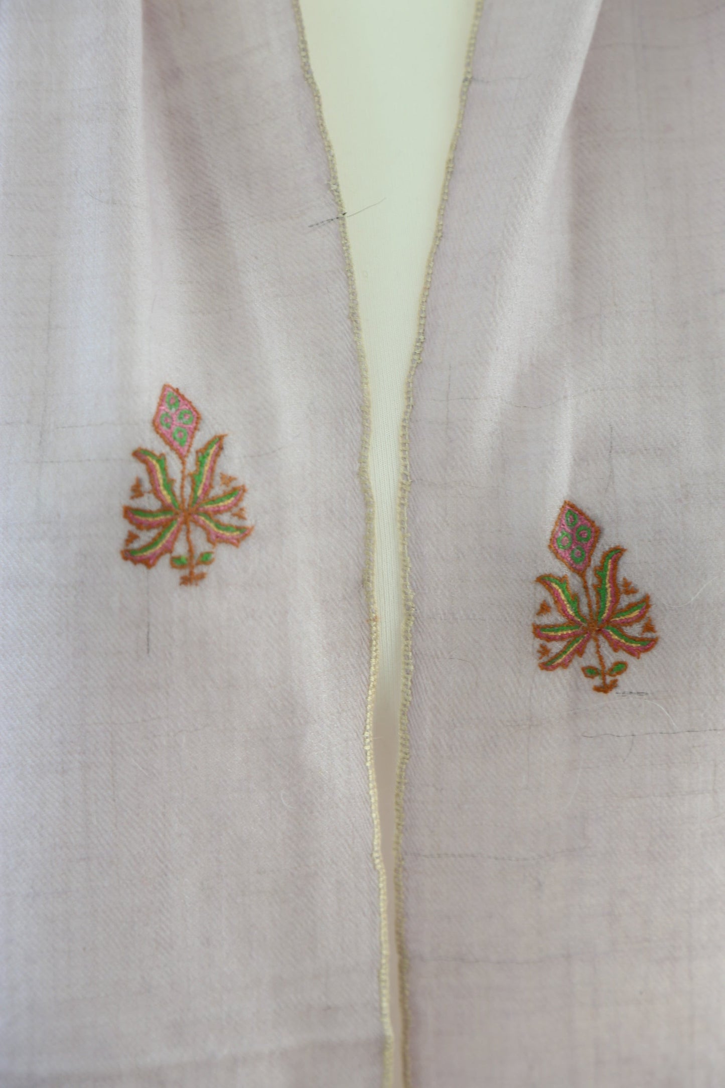 Light Pink Flower Motif Embroidery Pashmina Shawl