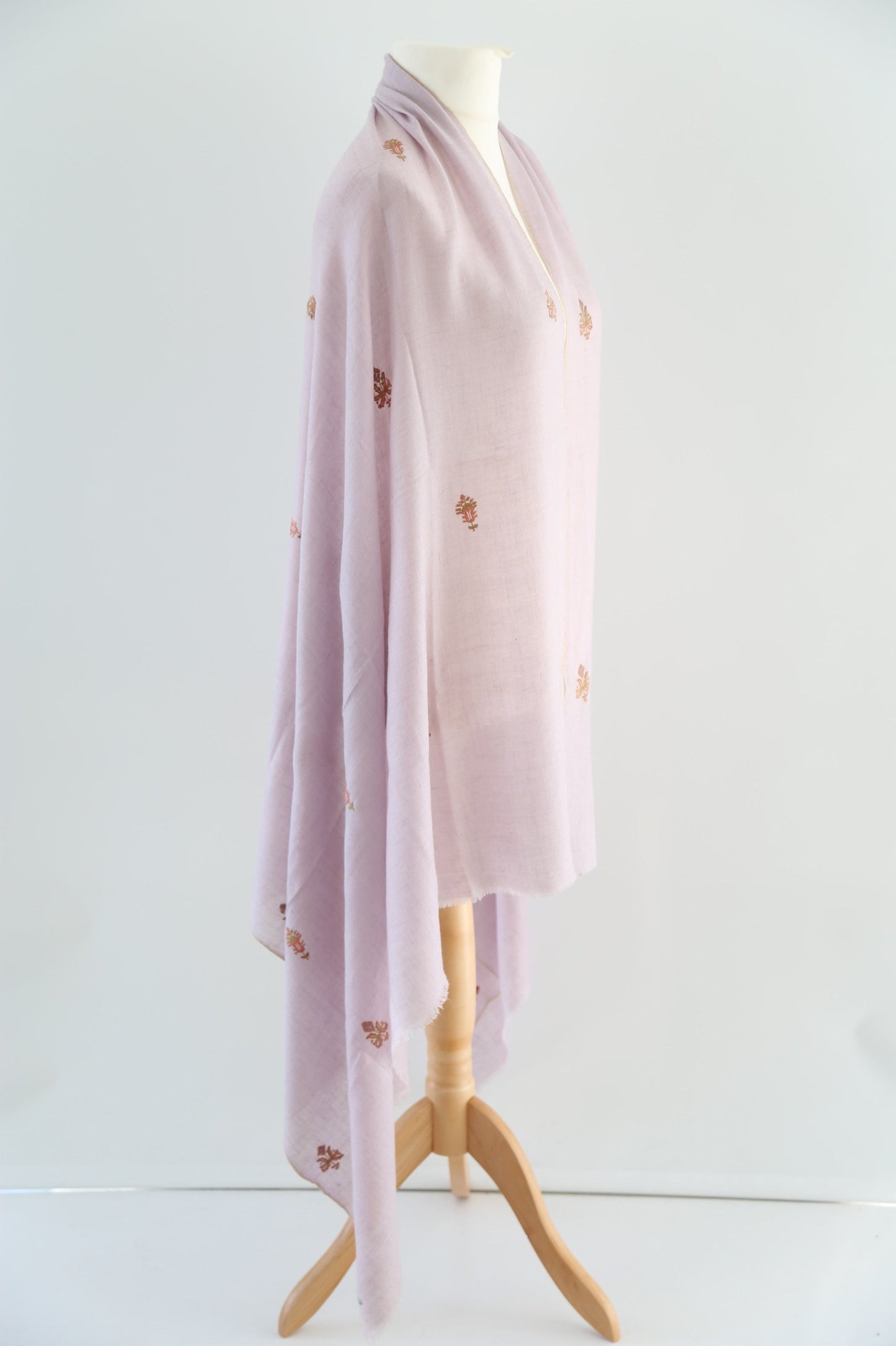 Light Pink Flower Motif Embroidery Pashmina Shawl