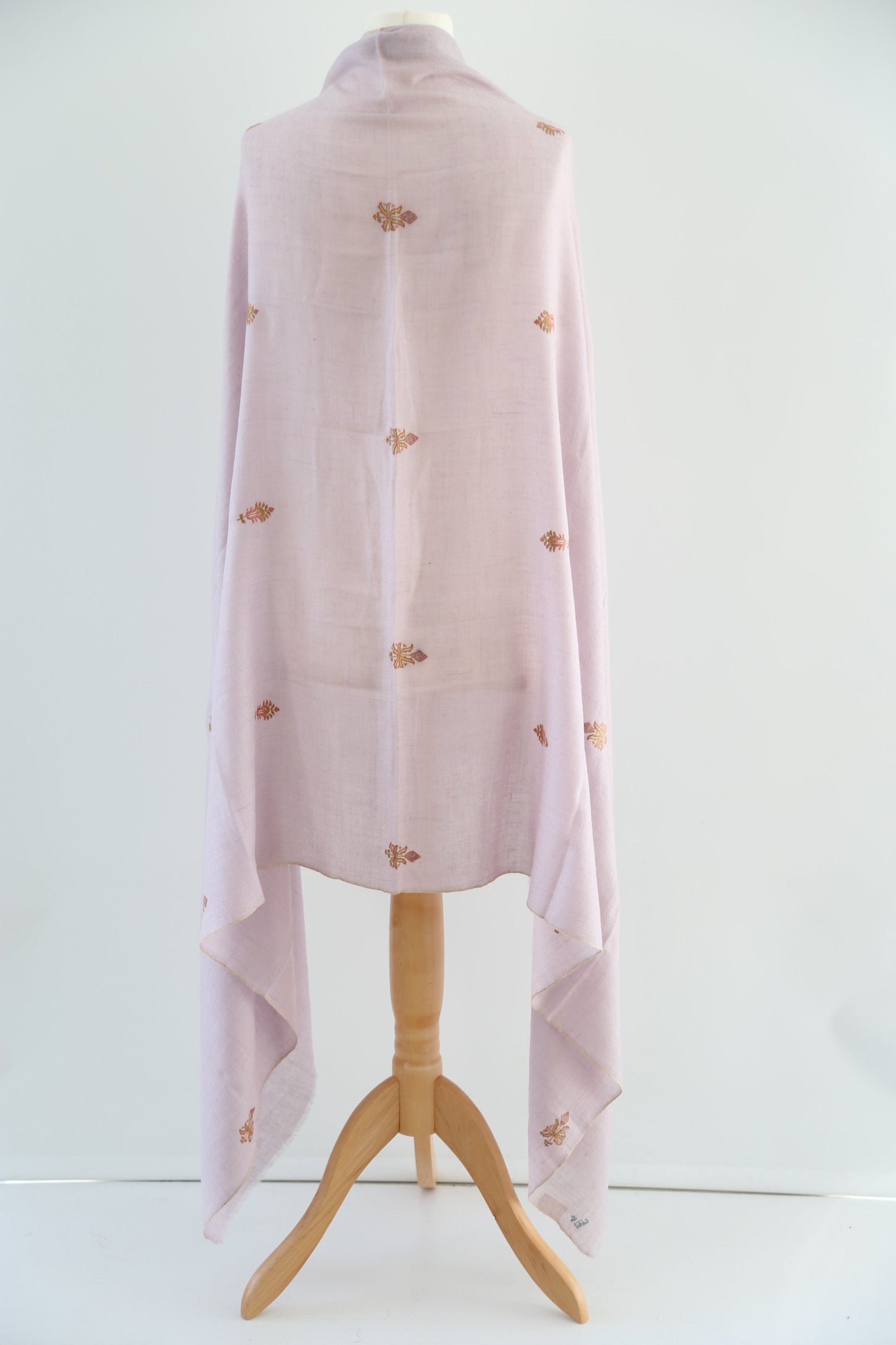 Light Pink Flower Motif Embroidery Pashmina Shawl