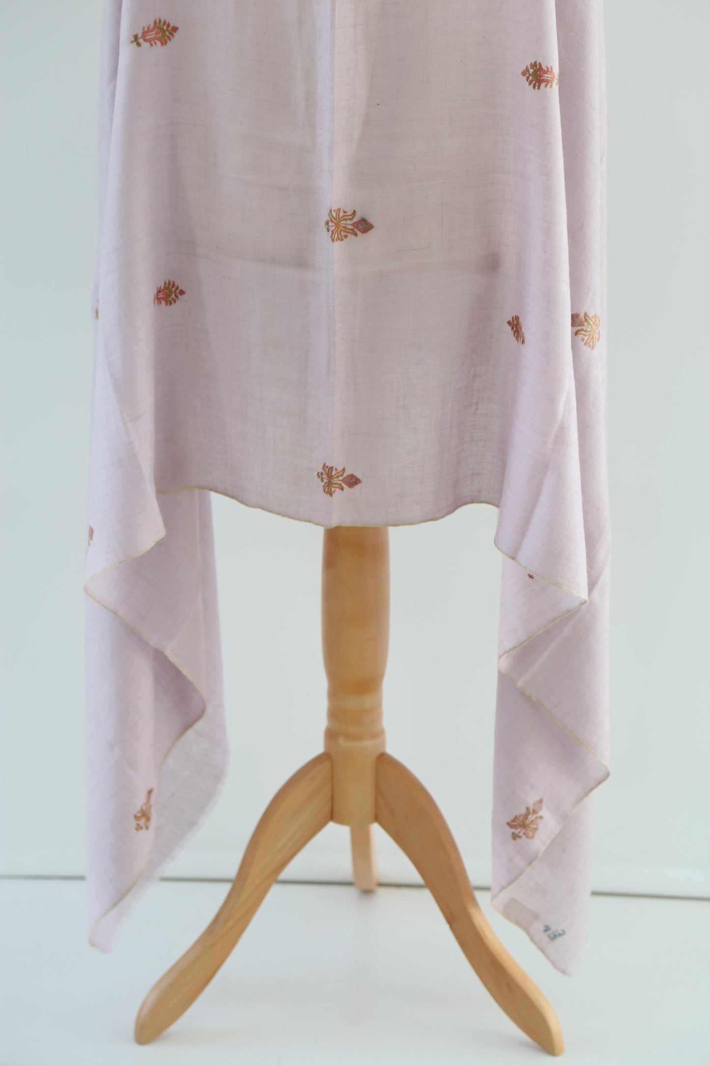 Light Pink Flower Motif Embroidery Pashmina Shawl