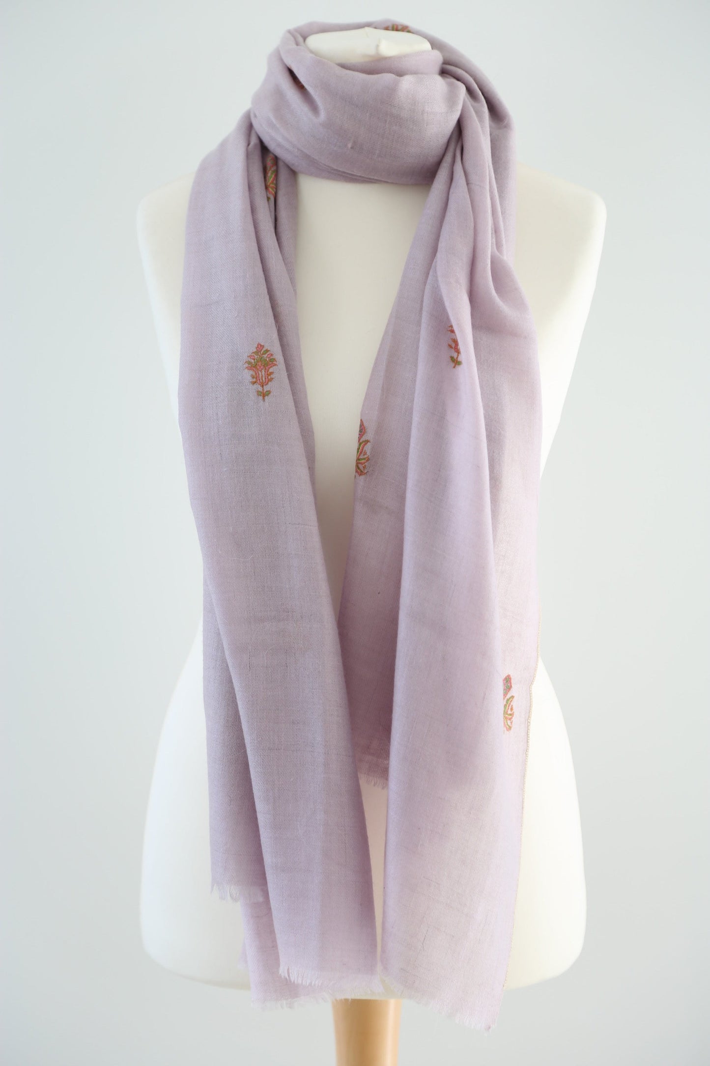 Light Pink Flower Motif Embroidery Pashmina Shawl