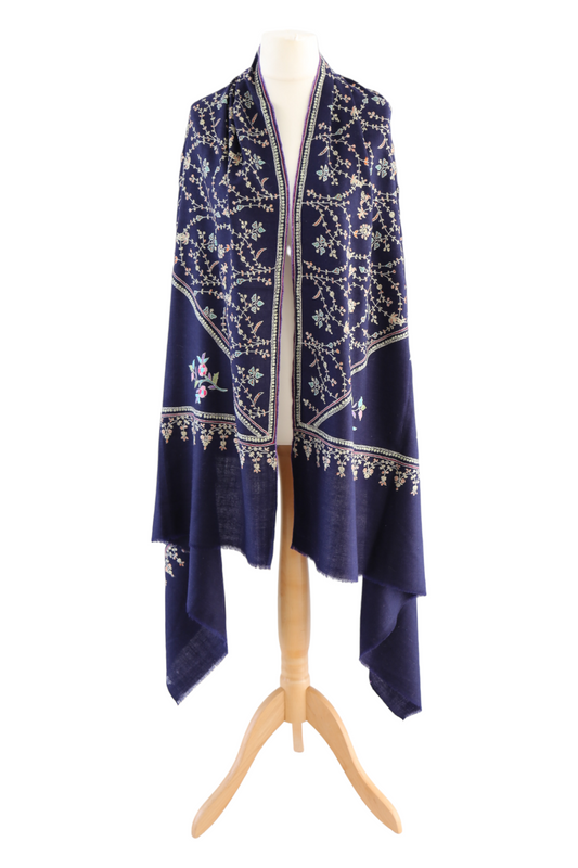 Sozni Jaal Embroidery Pashmina Shawl With Colorful Flower Motif