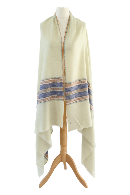 Natural Border Hand Embroidered Pashmina Shawl