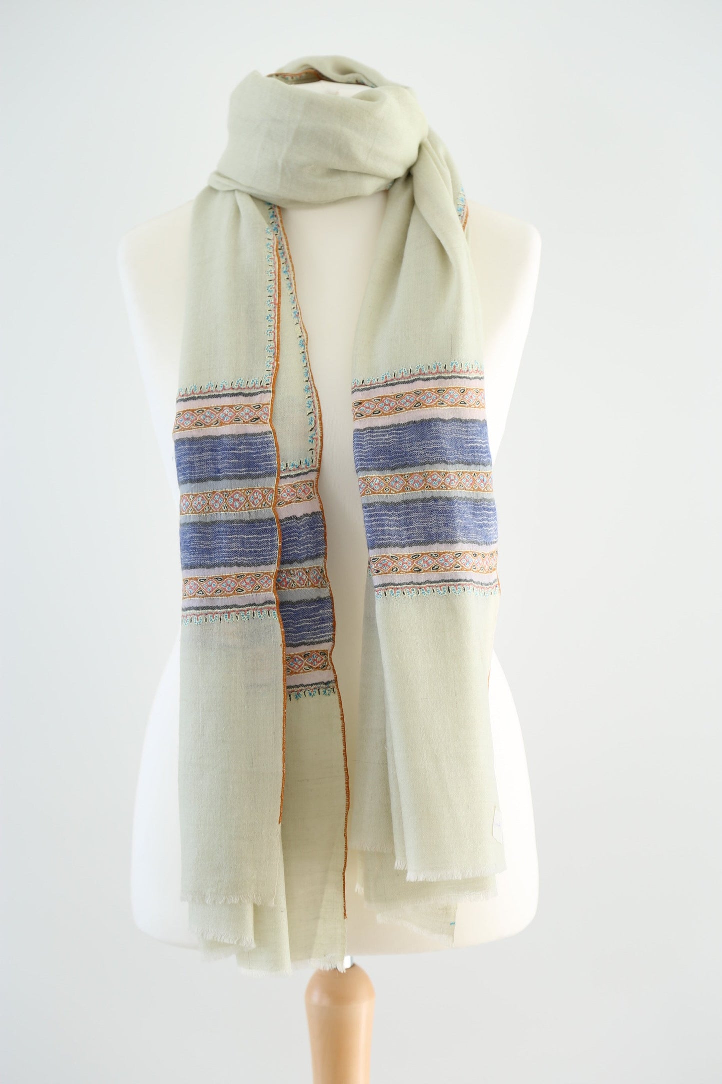 Natural Border Hand Embroidered Pashmina Shawl