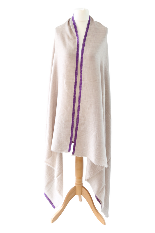 Purple Border Embroidery Pashmina Shawl
