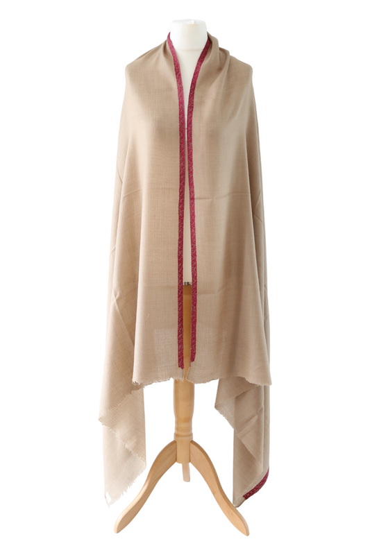 Natural Pashmina Shawls with Border Embroidery - Maroon