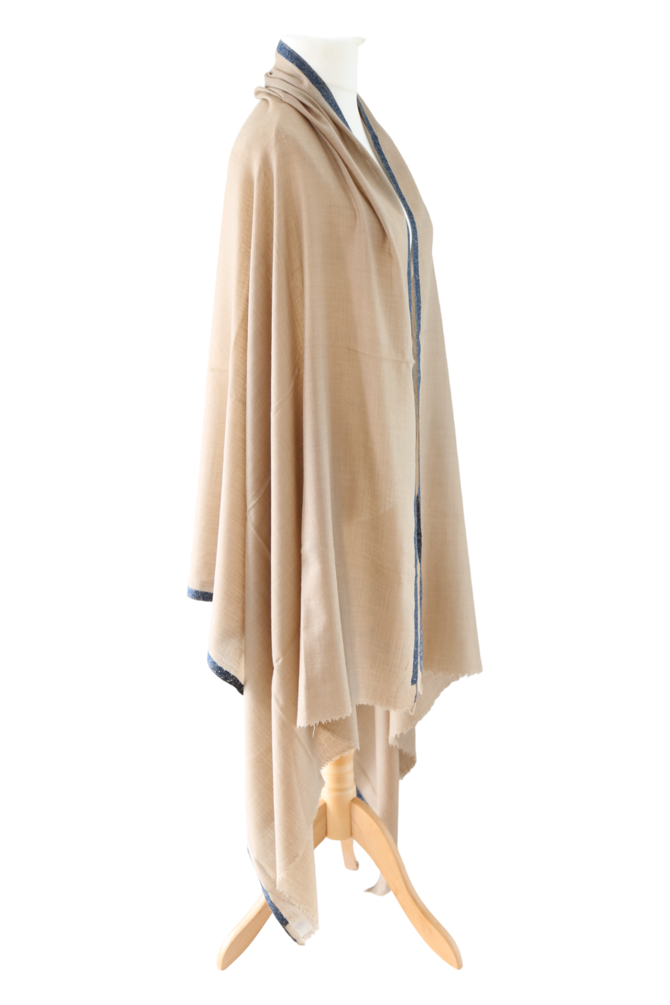 Natural Pashmina Shawls with Border Embroidery - Royal Blue