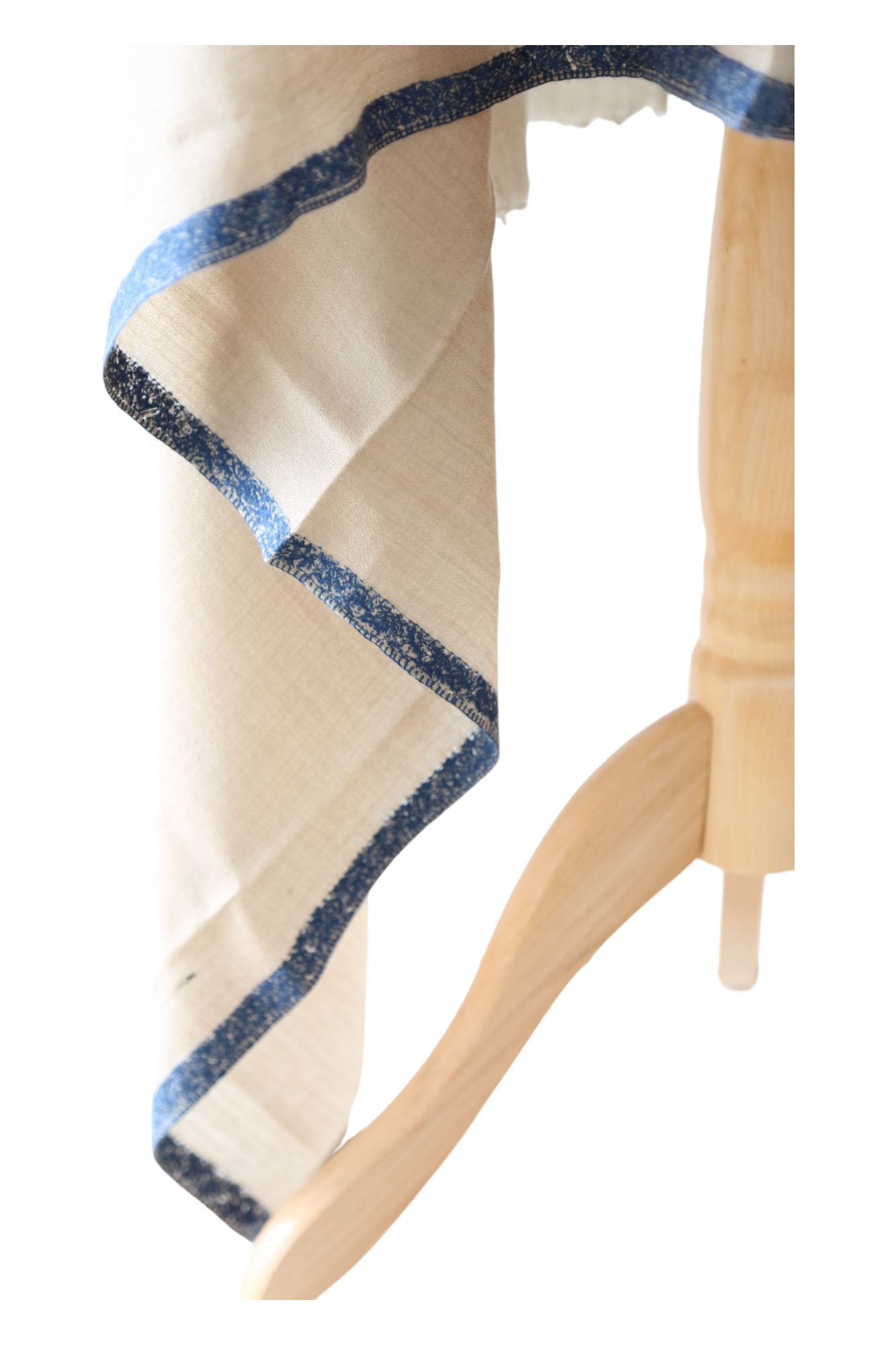 Natural Pashmina Shawls with Border Embroidery - Royal Blue