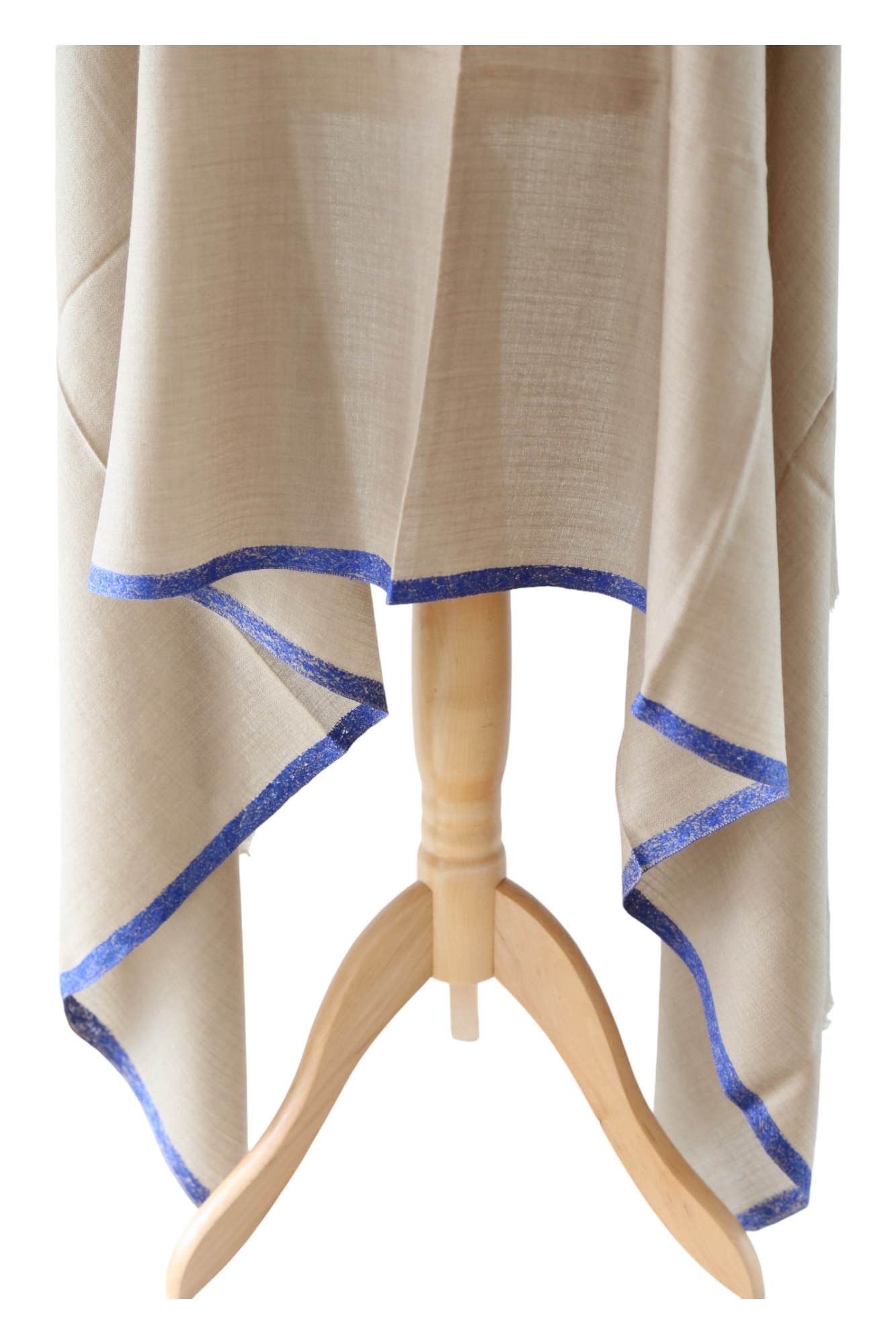Natural Pashmina Shawl with Border Embroidery - Blue
