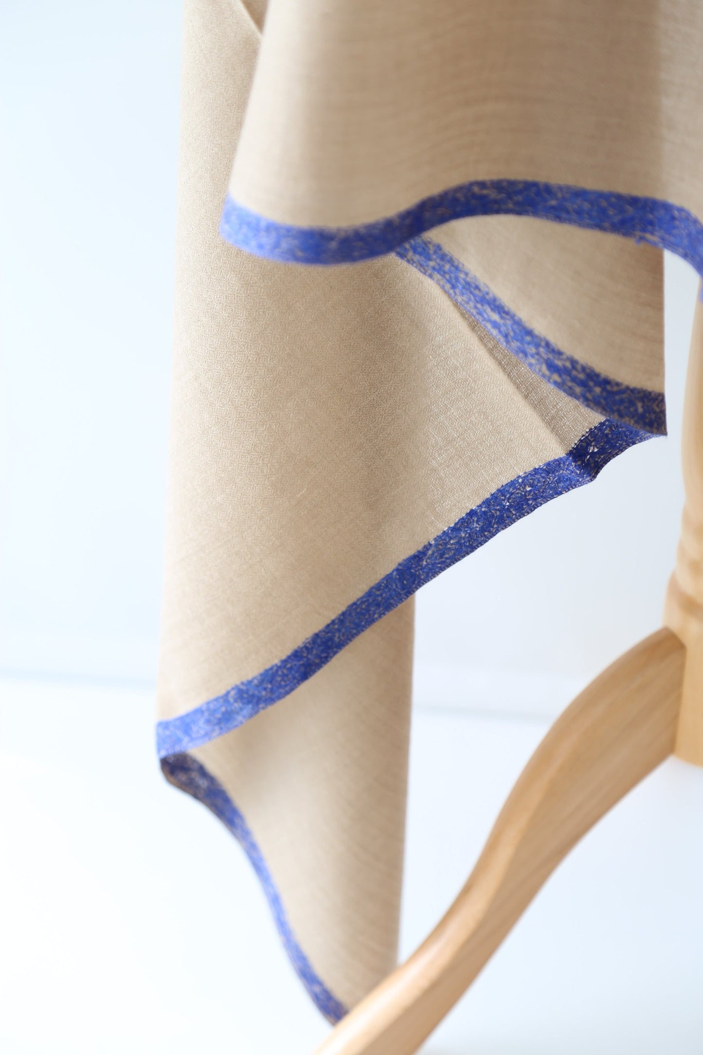 Natural Pashmina Shawl with Border Embroidery - Blue