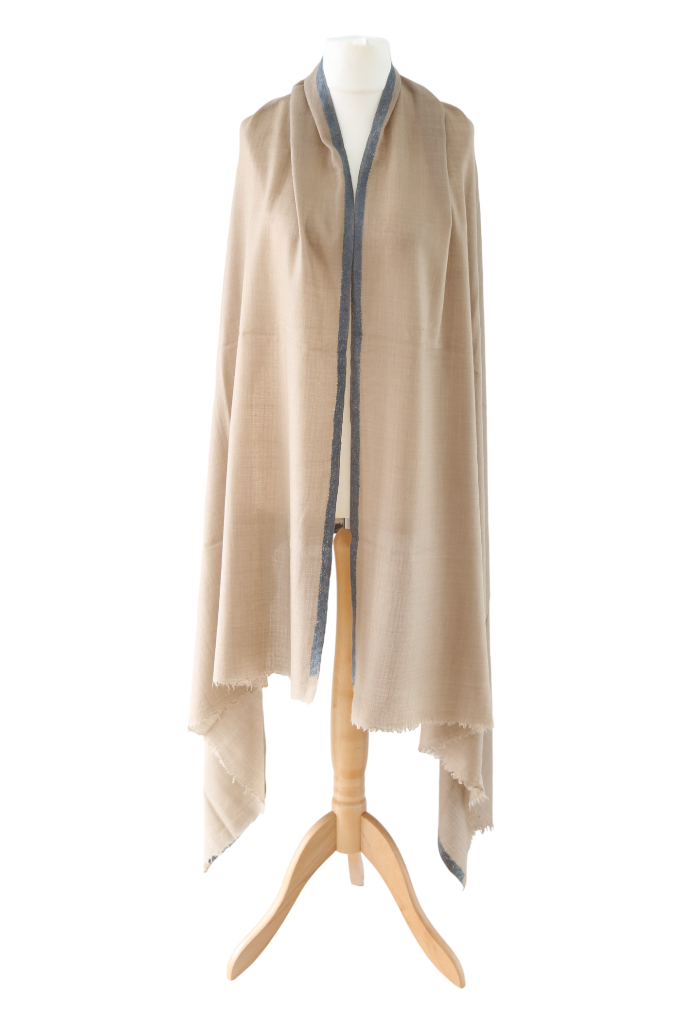 Natural Pashmina Shawl with Border Embroidery - Grey