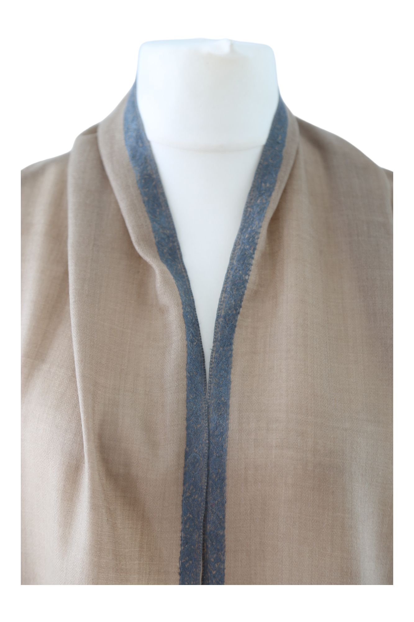 Natural Pashmina Shawl with Border Embroidery - Grey