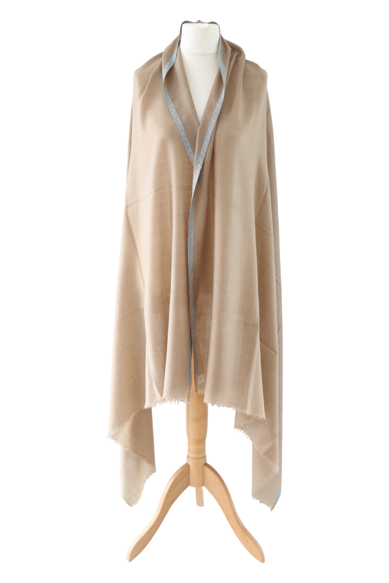 Natural Pashmina Shawl with Border Embroidery - Light Grey