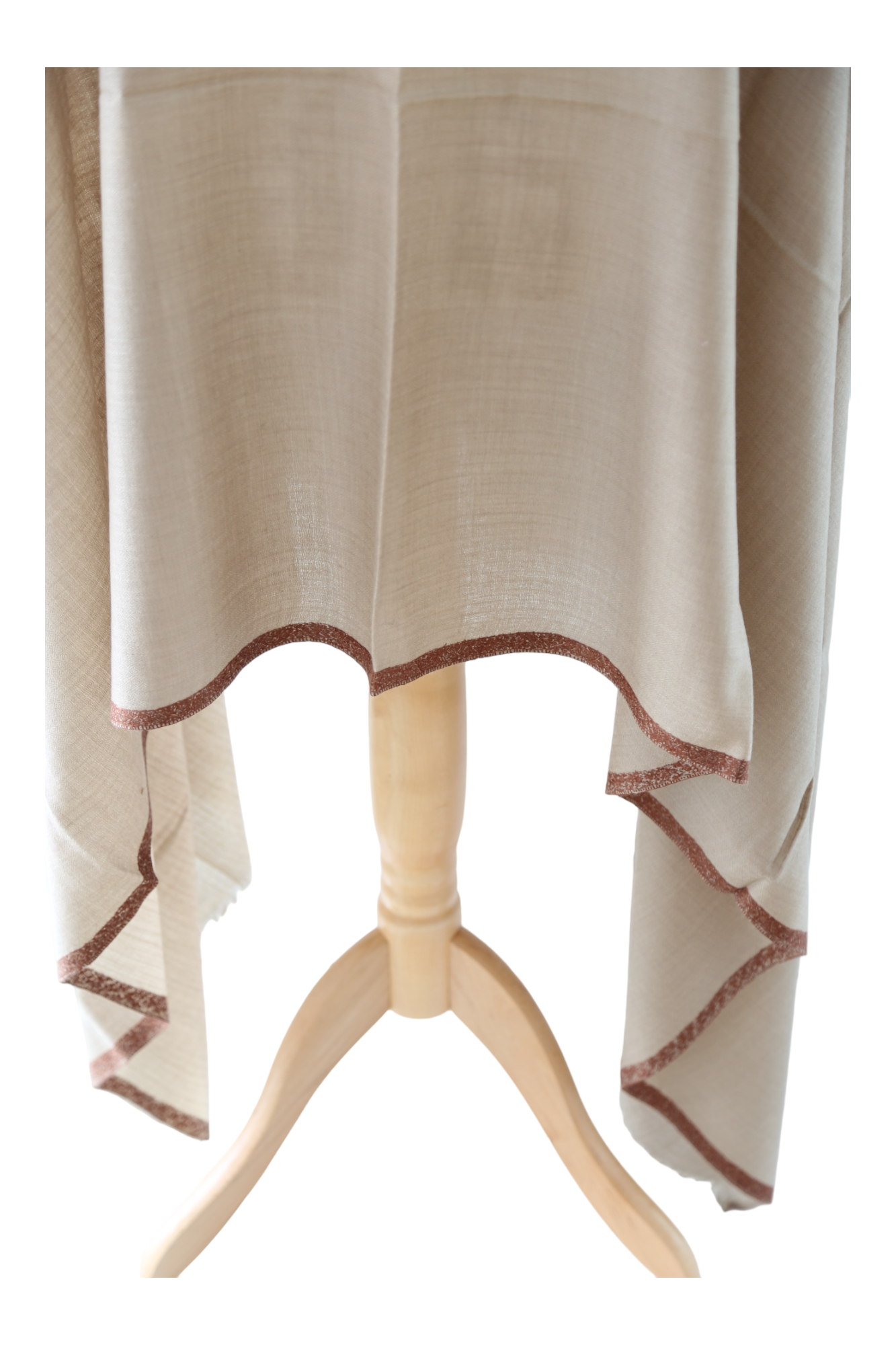 Natural Pashmina Shawl with Border Embroidery - Brown